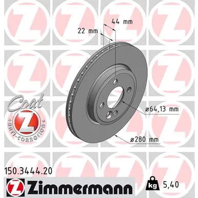 Диск тормозной передний с покрытием MINI MINI R55/R56/R57/R58/R59 2006-> ZIMMERMANN 150.3444.20
