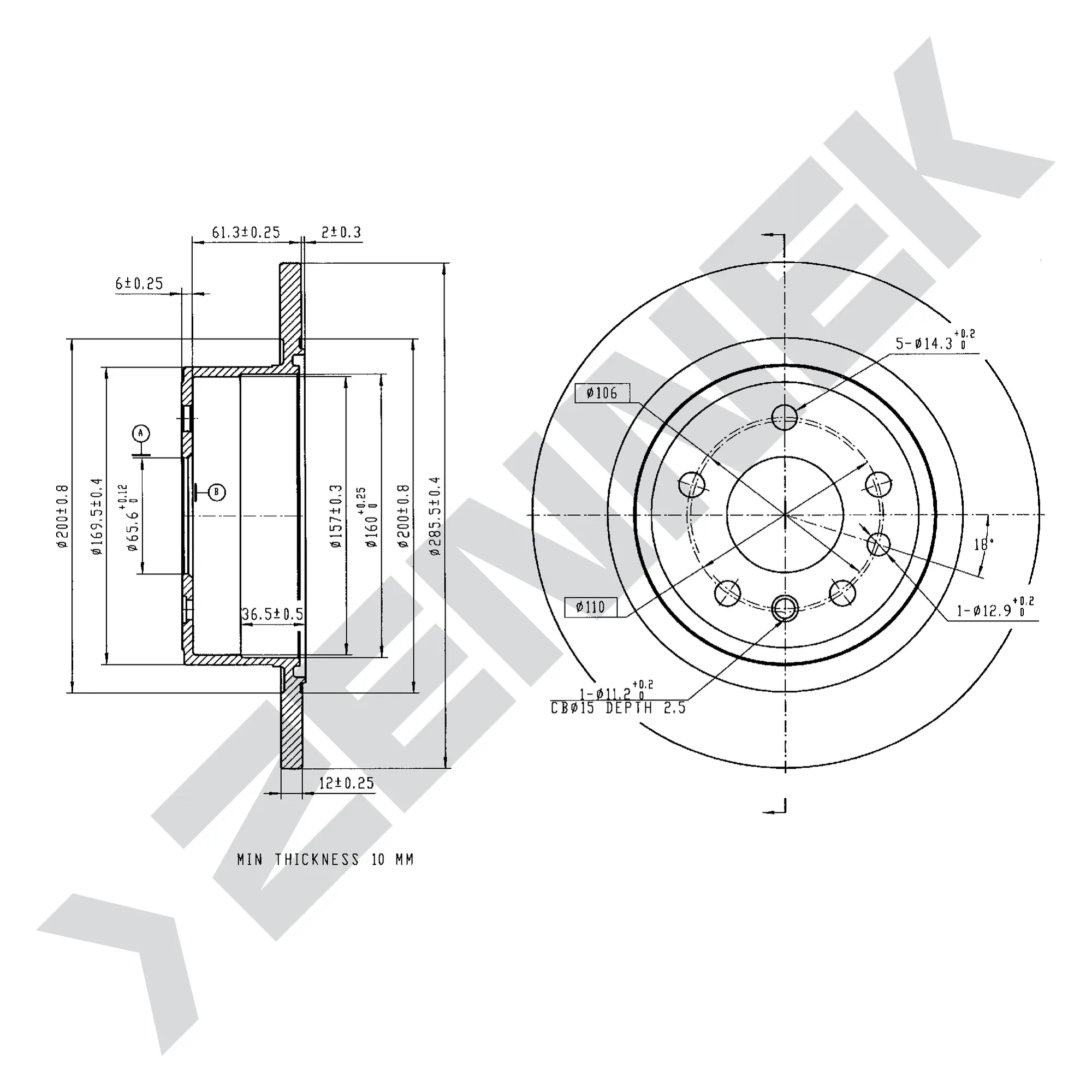 Диск тормозной задний OPEL OMEGA B 94-05 (2 шт) ZENNEK DBD0085