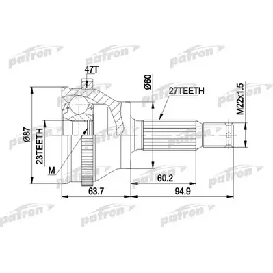 ШРУС наружн лев к-кт [A:27 B:23 D:60 ABS:47] HYUNDAI: S PATRON PCV1617AR