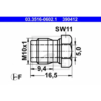 Штуцер тормозной системы UNIVERSAL /M10x1mm/d=5,0mm/L=16,5mm ATE 03.3516-0602.1