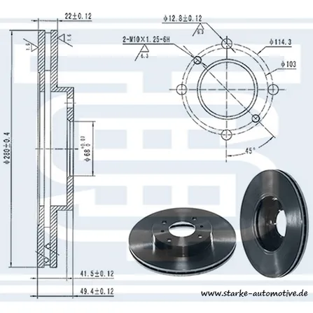 Диск тормозной передний NISSAN ALMERA II (N16)/ PRIMERA (P11) 280X22 STARKE 179-955