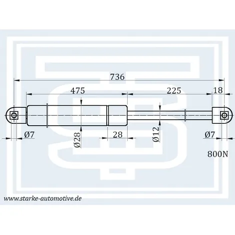Амортизатор багажника TOYOTA HIACE III-IV 08.87--- L737mm / 800N STARKE 189-012