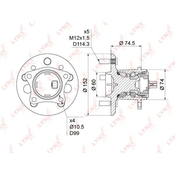 Ступица задняя в сборе L TOYOTA Camry 01->/Solara 02->/Highlander 01-> LYNXauto WH-1216