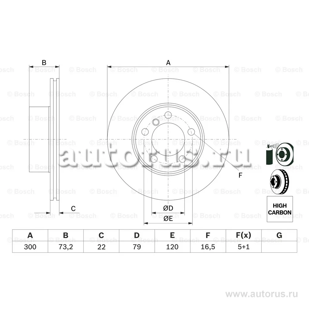 Диск тормозной передний вентилируемый BOSCH 0 986 479 A18