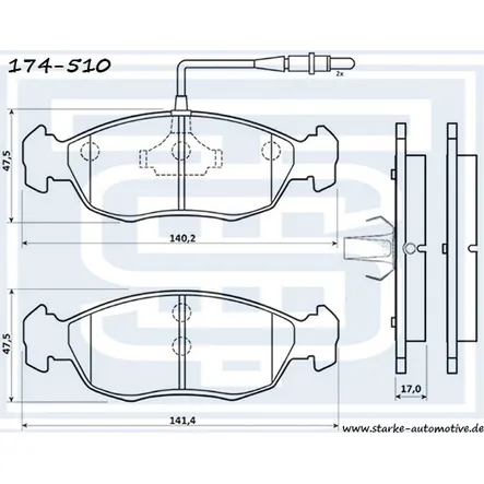 Колодки тормозные перед. PEUGEOT 106 II / 306 / CITROEN SAXO / XSARA с датчиком STARKE 174-510