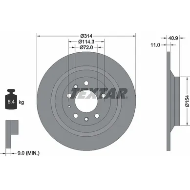 Диск тормозной задний стандартный MAZDA TEXTAR 92166400