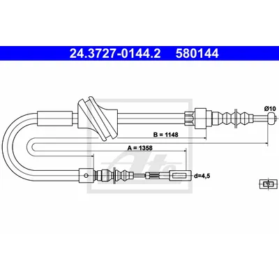 Трос ручного тормоза R AUDI 80/90/Coupe 1,8/2,0/2,3L all 86-91 ATE 24.3727-0144.2