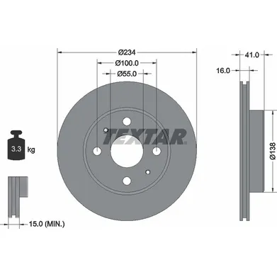 Диск тормозной передний с покрытием PRO DAIHATSU GUORE/MOVE/SIRION/YRV / TOYOTA DUET 98-04 TEXTAR 92129103