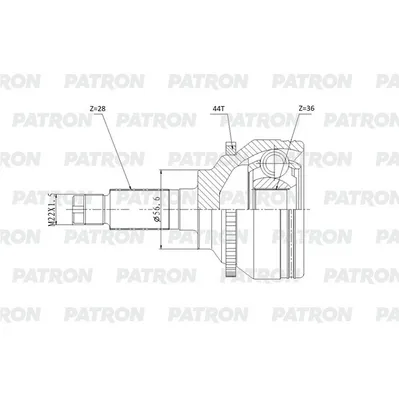 ШРУС внеш. 28x56.6x36 ABS:44T Mazda MPV 2.0D/2.3i 02-06 PATRON PCV1925