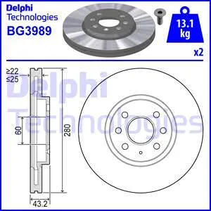 Диск тормозной OPEL ASTRA H (280X25) DELPHI BG3989