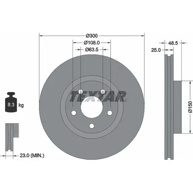 Диск тормозной передний с покрытием PRO+ FORD C-MAX/FOCUS 2/3/KUGA / VOLVO C30/C70/S40/V40 TEXTAR 92141305