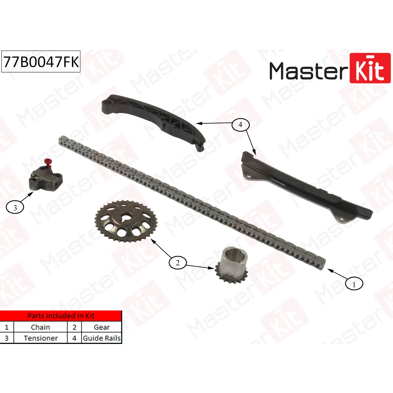 Комплект цепи ГРМ TOYOTA 1.0i 1KR-FE 05- co звездочками MASTERKIT 77B0047FK