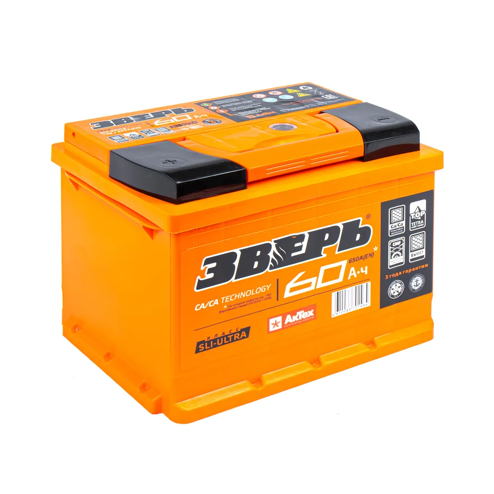 Уценка Аккумулятор ЗВЕРЬ Standart 60 А/ч прямой L+ 242x175x190 L2 EN 620 А