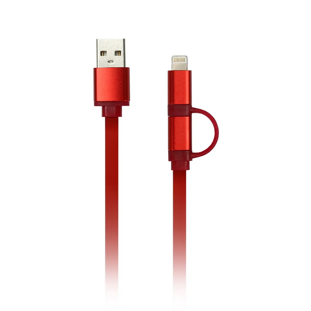 Дата-кабель USB - 2 в 1 MICRO+8 PIN, длина 1 м, красный SMARTBUY IK-212 RED