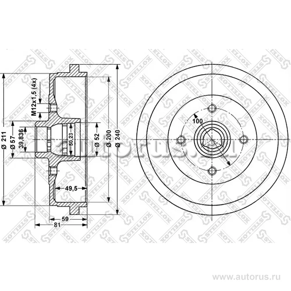 Барабан тормозной VW Golf 1.4-1.9TDi 91-97 STELLOX 6025-4709-SX