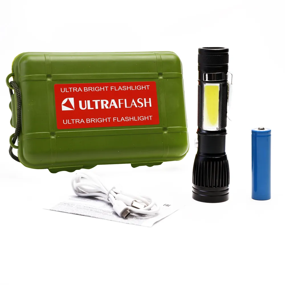 Фонарь акк 4В, черн., LED+COB, 3 Вт, фокус, 4 реж, USB, бокс са ULTRAFLASH LED5333
