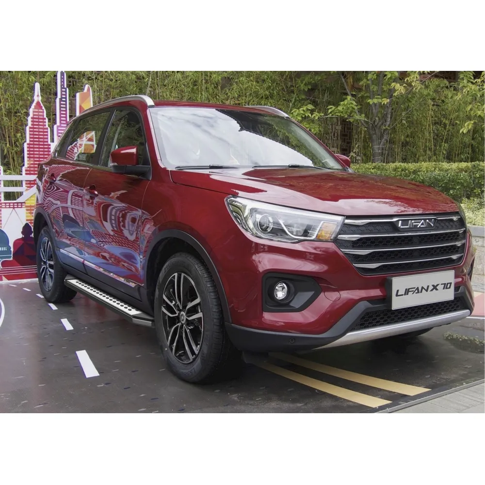 Порог алюминиевый Bmw-Style овалы Lifan X70 Серебристый, черный Rival B173AL.3305.1