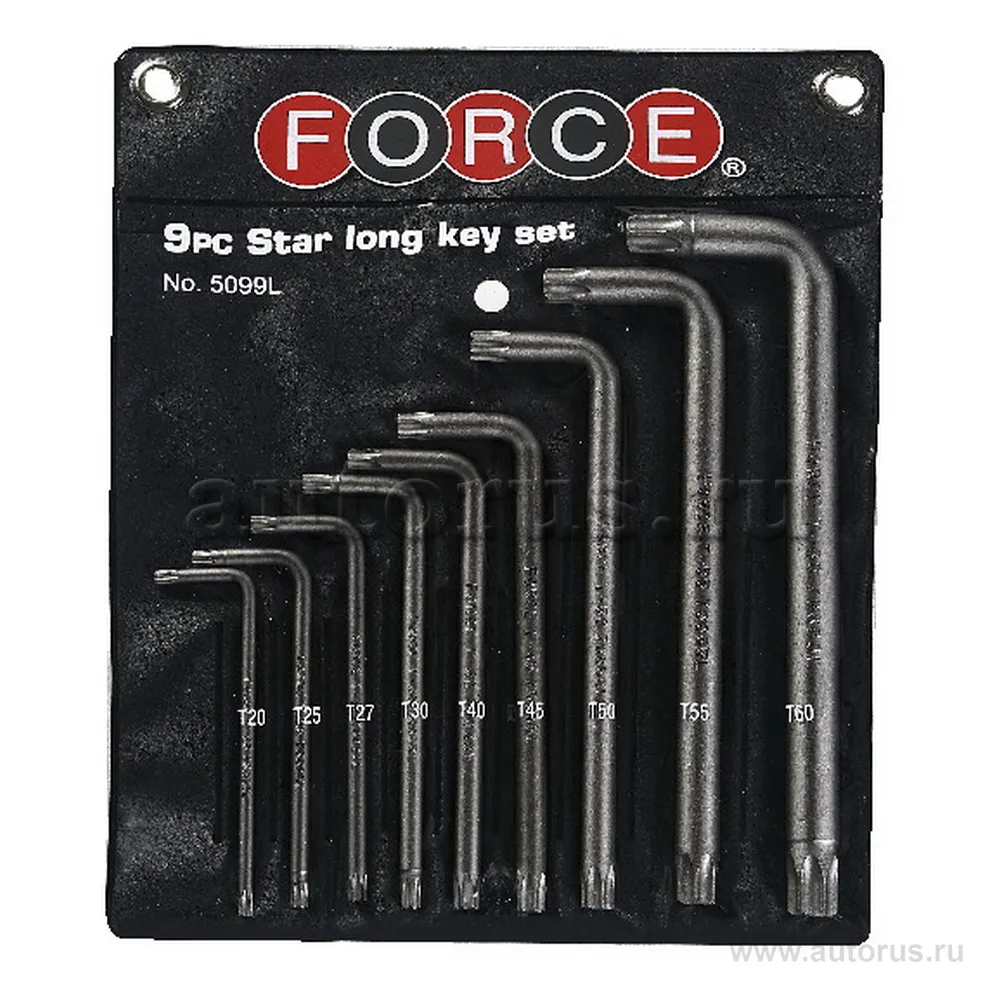 Набор ключей torx с отверстием удлиненных с t-20h по t-60h. 9 пр. FORCE 5099LT