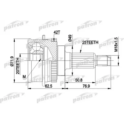 ШРУС наружн к-кт 25x49x20 SUZUKI: BALENO 1.6i 16v 01/98 PATRON PCV3538