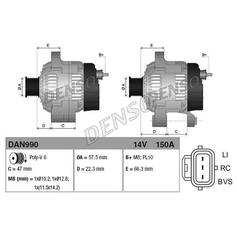 Генератор 14V 150A DENSO DAN990