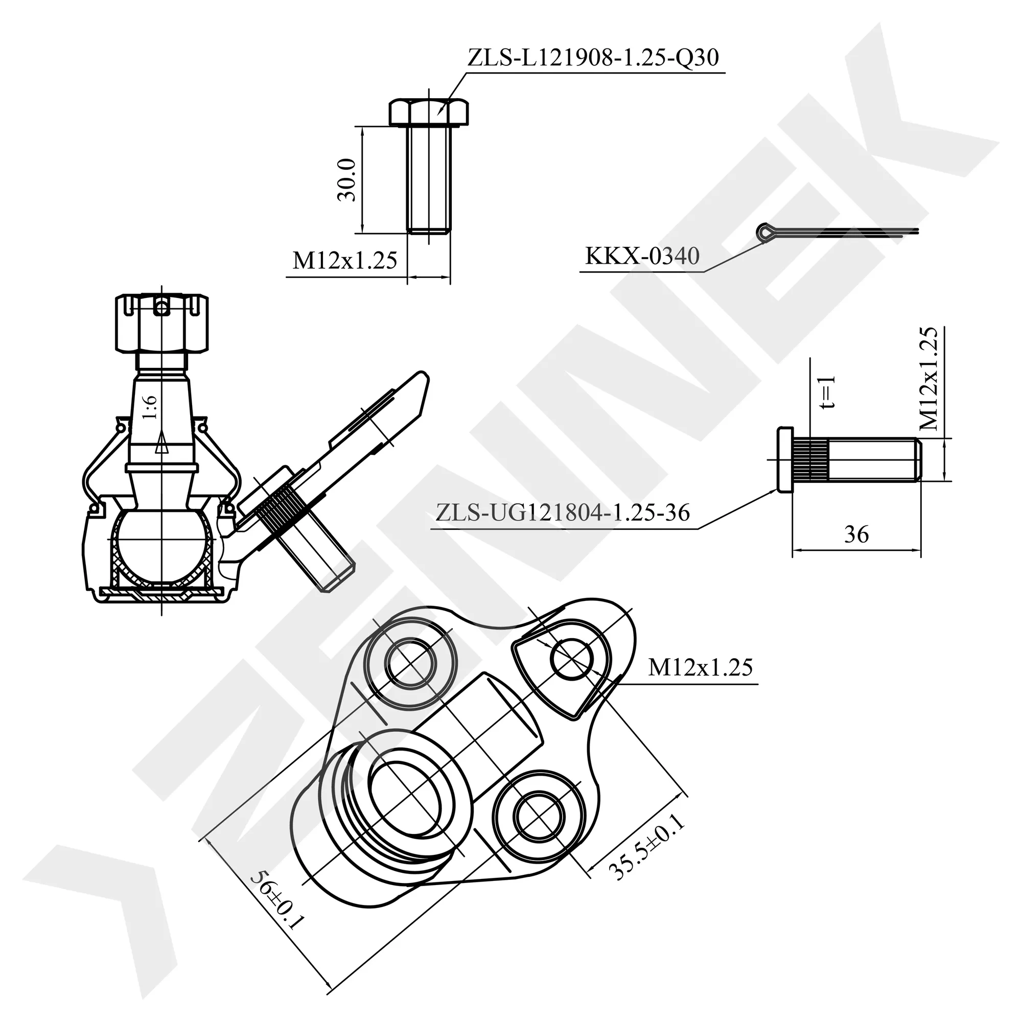 Опора шаровая нижняя TOYOTA CELICA 99, COROLLA 92, PRIUS 00, RAV 4 00, WISH 03 ZENNEK DBJ0032