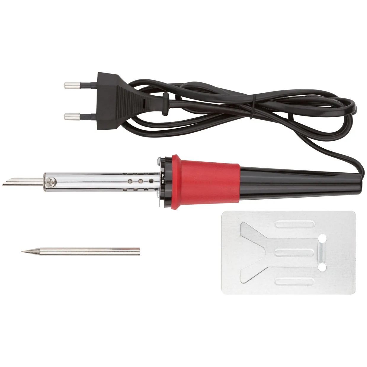 Паяльник 220 В, пластиковая ручка, доп-но подставка для паяльника и два сменных жала, D=4,8 мм, 40 Вт KУРС 60481