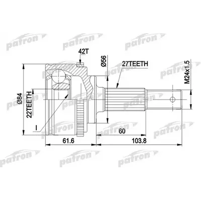 ШРУС наружн к-кт 27x56x22 ABS:42T NISSAN: PRIMERA с ABS PATRON PCV1165
