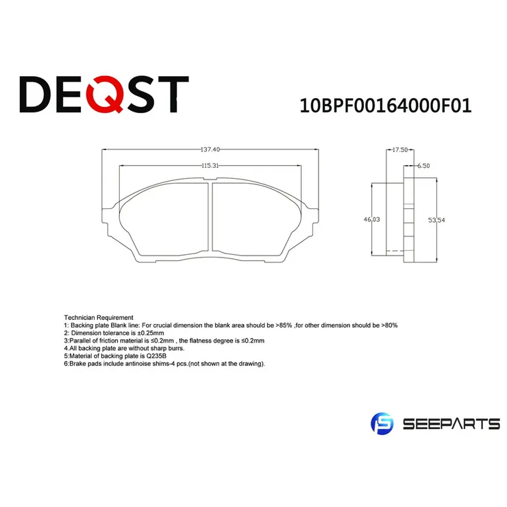 Колодки тормозные дисковые передние. TOYOTA CAMRY (SXV10) 06.91-06.97,TOYOTA CAMRY (SXV DEQST 10BPF00164000