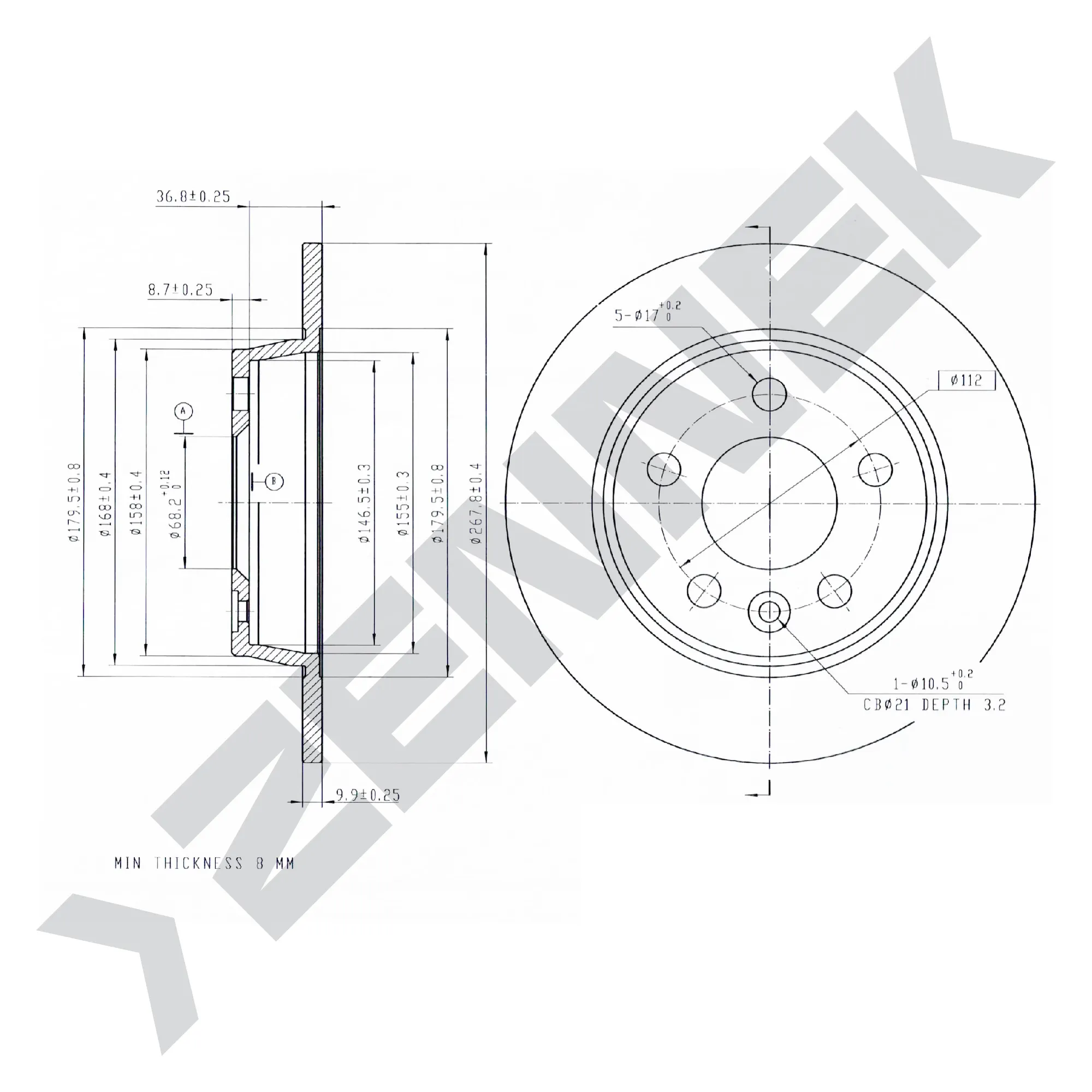 Диск тормозной задний FORD GALAXY 95-06, VW SHARAN 95-10 (2 шт) ZENNEK DBD0004