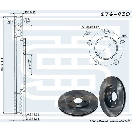Диск тормозной передний CHRYSLER SEBRING (JR)-- 06.2007 282X23 STARKE 176-930