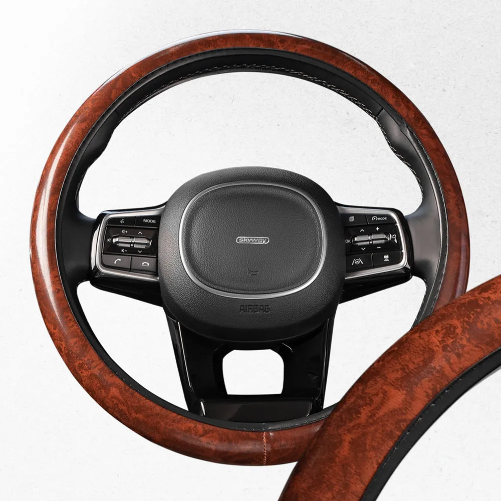 Оплетка кожаная M Коричневая SKYWAY дерево рифленая ECO SKYWAY S01102038