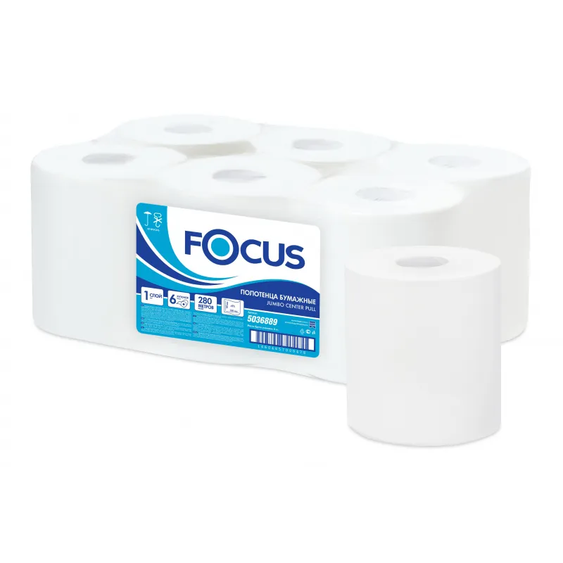 Полотенца бумажные д/держ.FOCUS Jumbo с ЦВ 1сл.280м 6рул 5036889 1418106