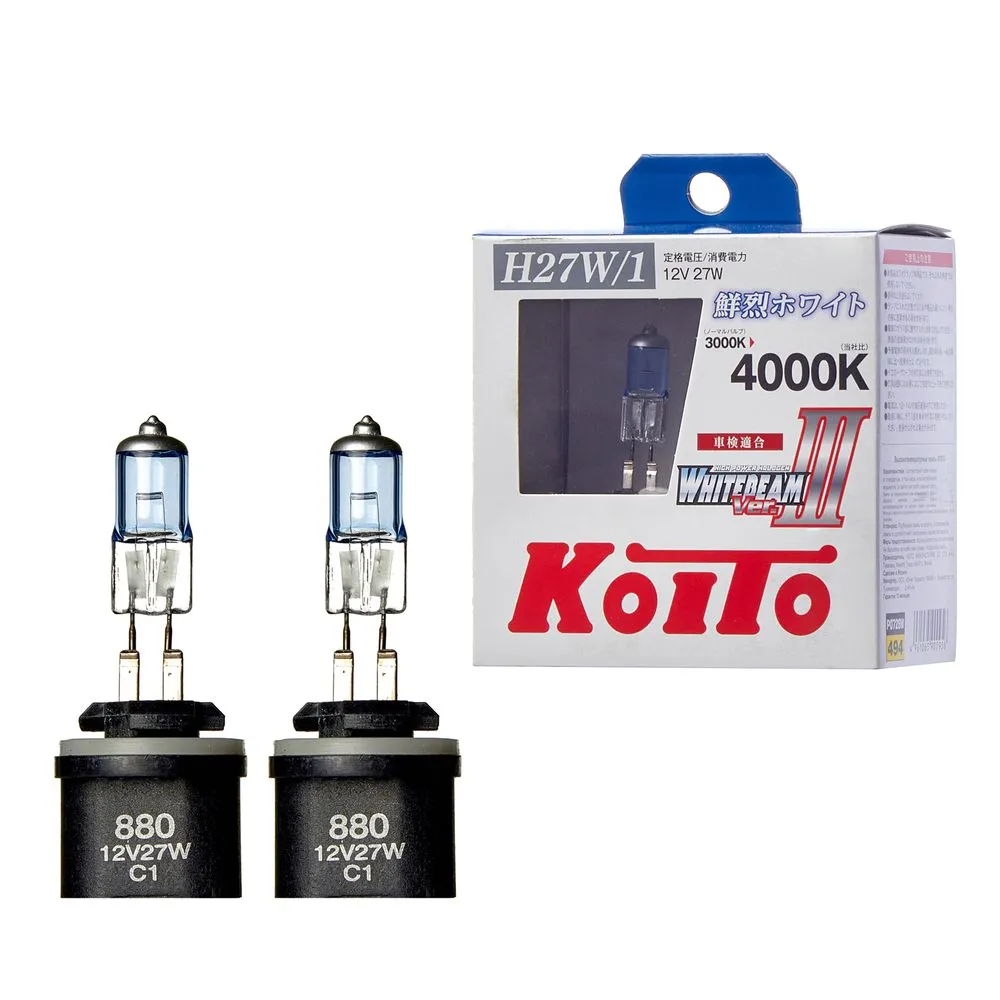 Лампа 12V H27W/1 27W PG13 4000K KOITO Whitebeam 2 шт. картон P0728W