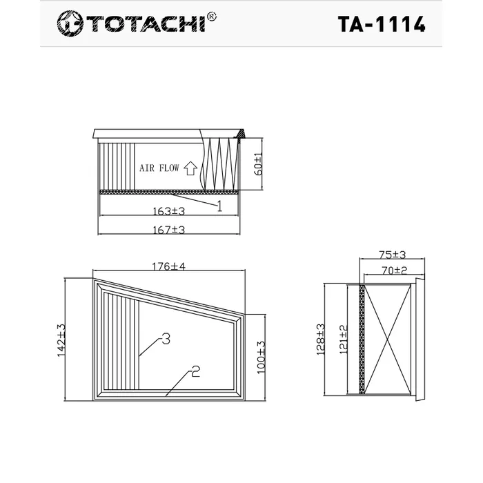 Фильтр воздушный TOTACHI TA-1114 82 00 431 051 MANN C 1858/2 TOTACHI TA-1114