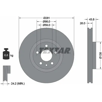 Диск тормозной передний с покрытием PRO ALFA ROMEO/LANCIA TEXTAR 92261403