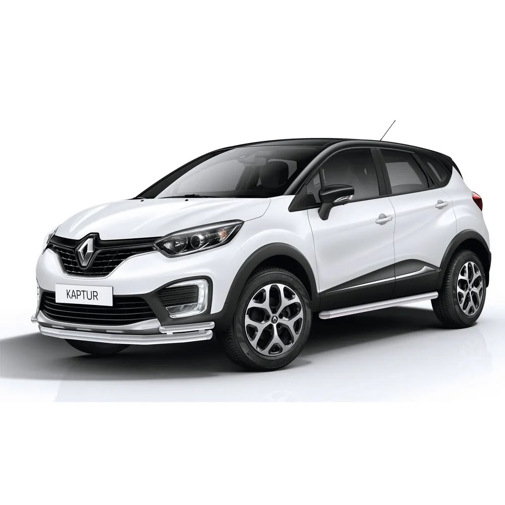 Защита переднего бампера d57+d42 Rival для Renault Kaptur I 2016-2020, нерж. сталь, R.4704.001
