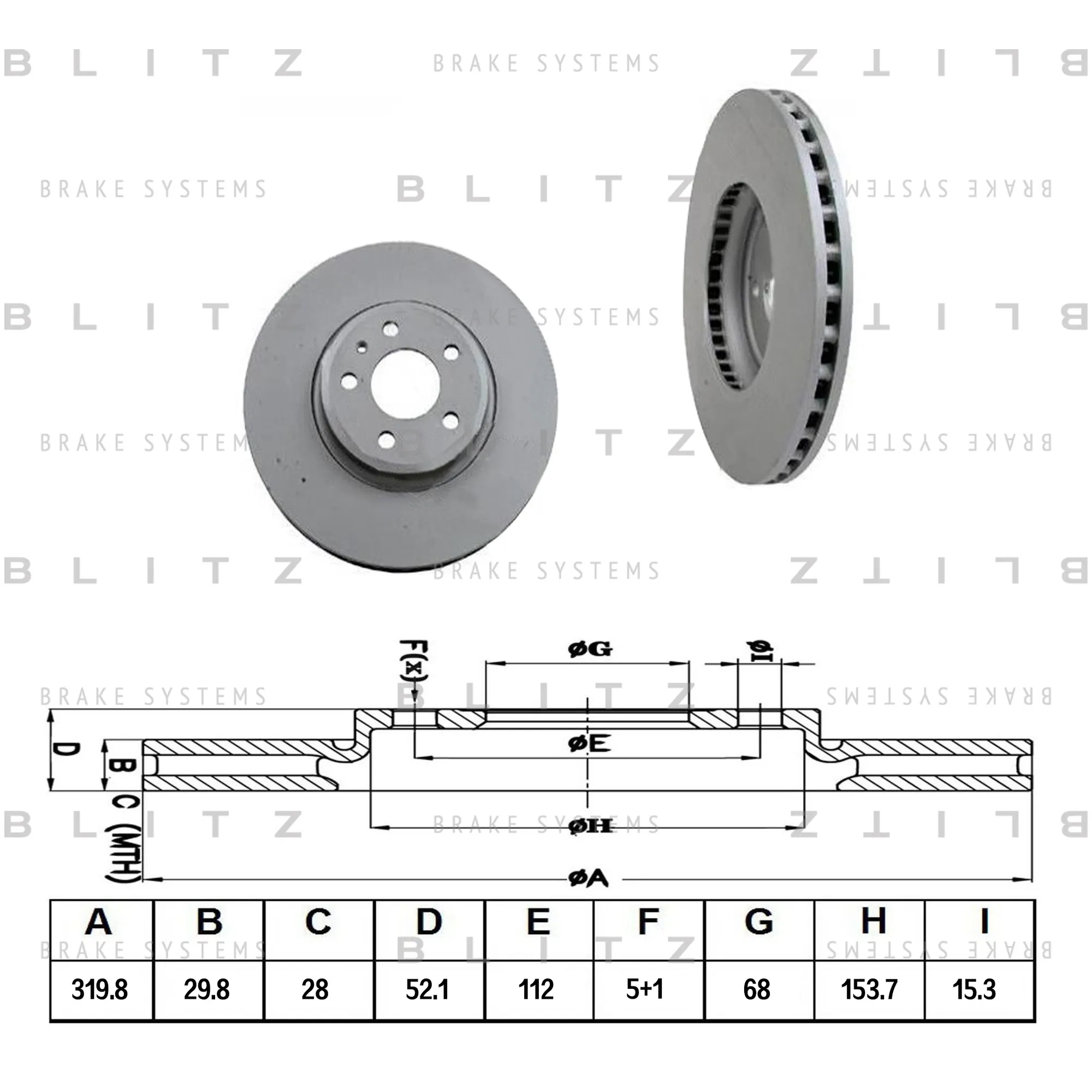 Диск тормозной передний вентилируемый AUDI A4/A5/Q5 07-> BLITZ BS0283