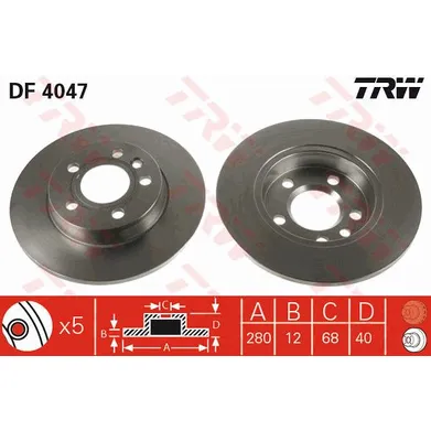 Диск тормозной задний VW T4 90-03 /D=280MM TRW DF4047