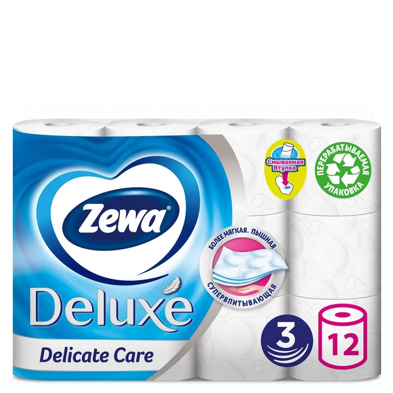 Бумага туалетная Zewa Deluxe 3сл бел цел 20,7м 150л 12рул/уп 144029 834706