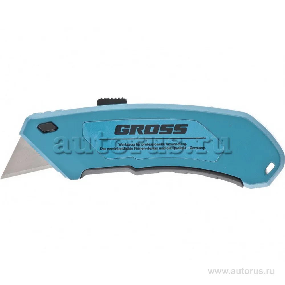 Нож, 130 мм, алюминиевый корпус, выдвижное трапециевидное лезвие 18 мм (SK-5), клипса для ремня, 4 л GROSS 78899