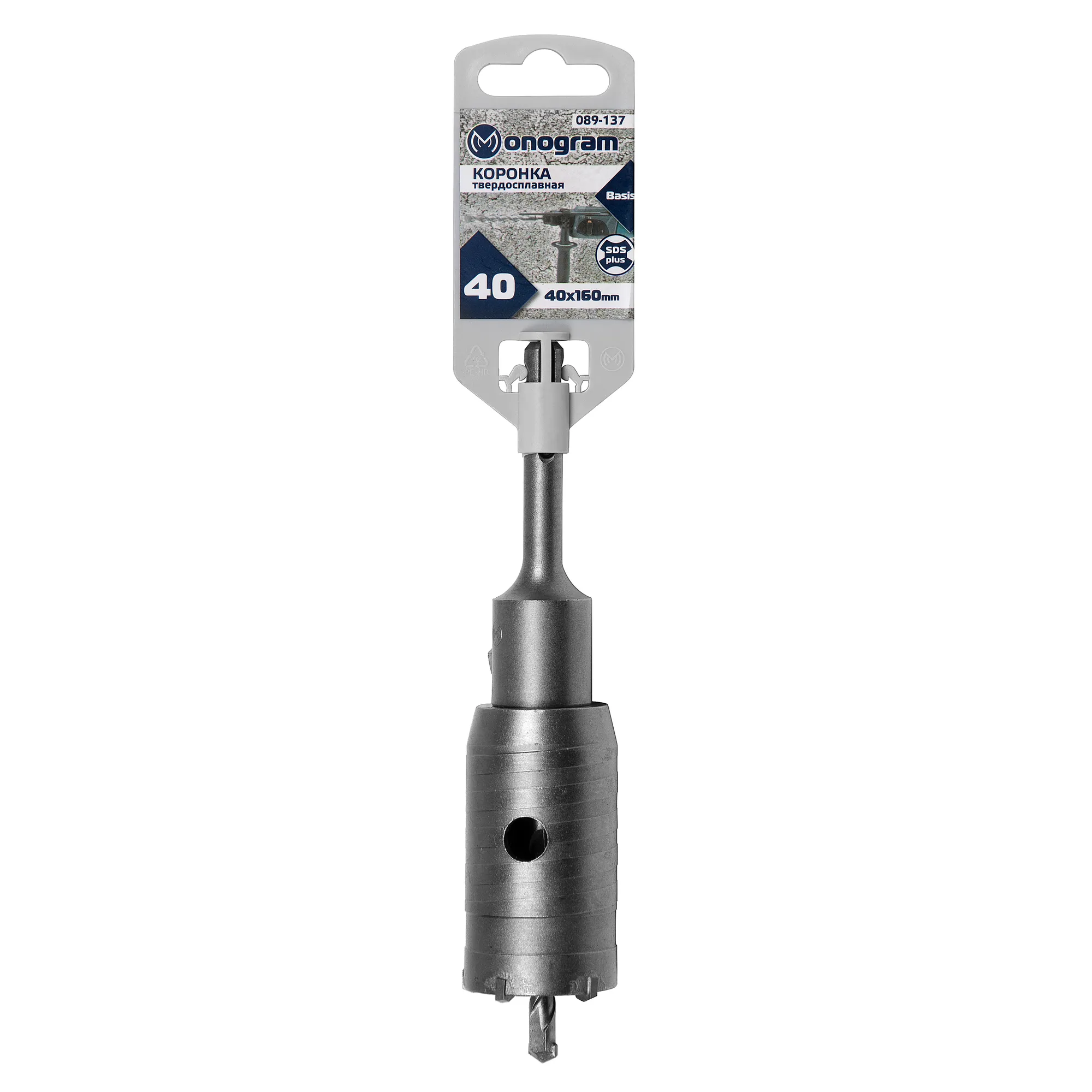Коронка твердосплавная по бетону MONOGRAM Basis 40х50/160 мм с адаптером SDS-plus Monogram 089-137