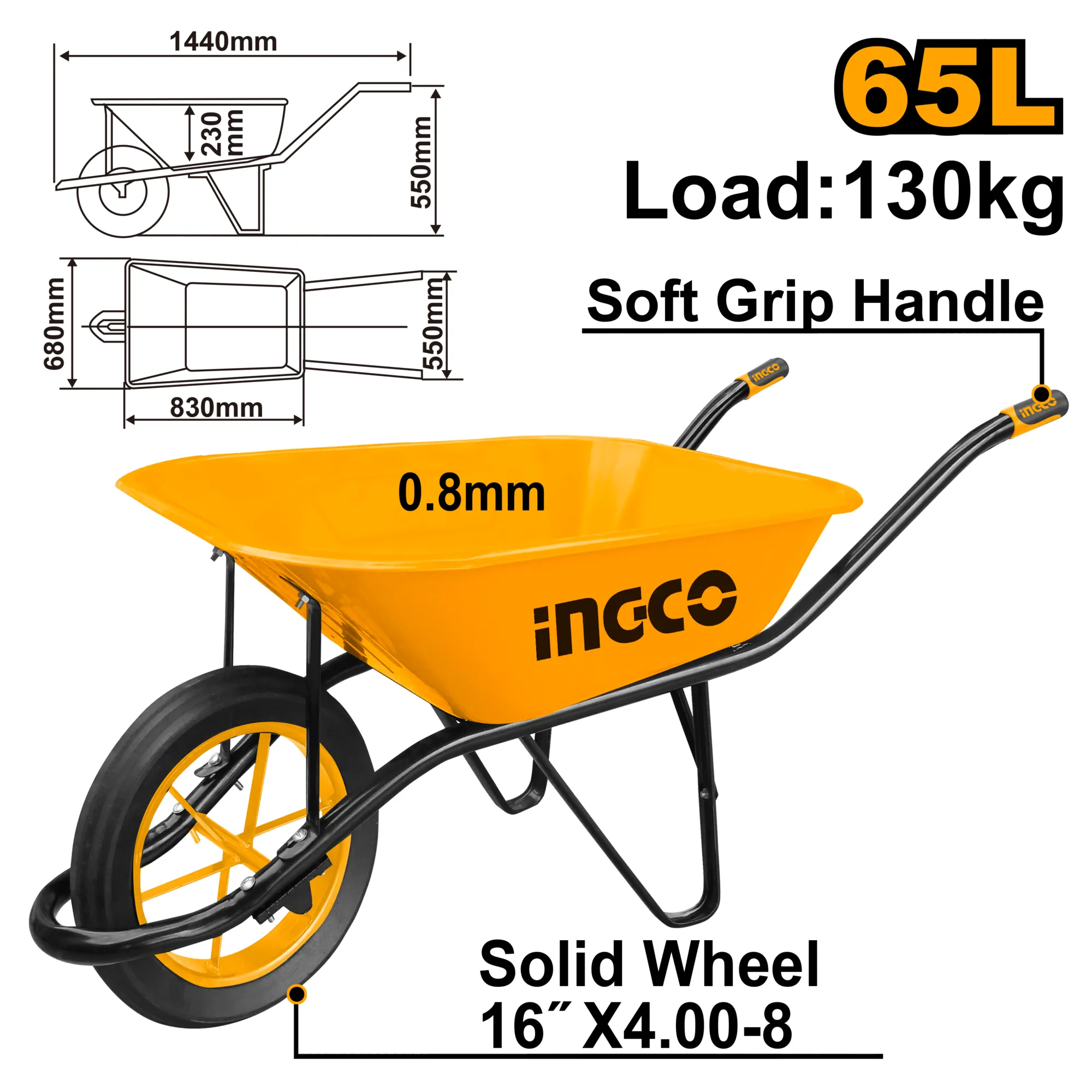 Тачка 130 кг INGCO HHWB64008-1D