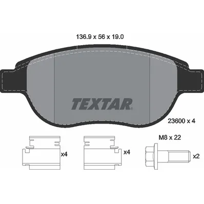 Колодки передние с противошумной пластиной Q+ CITROEN C4/BERLINGO/FIAT DOBLO/PEUGEOT 307 TEXTAR 2360001