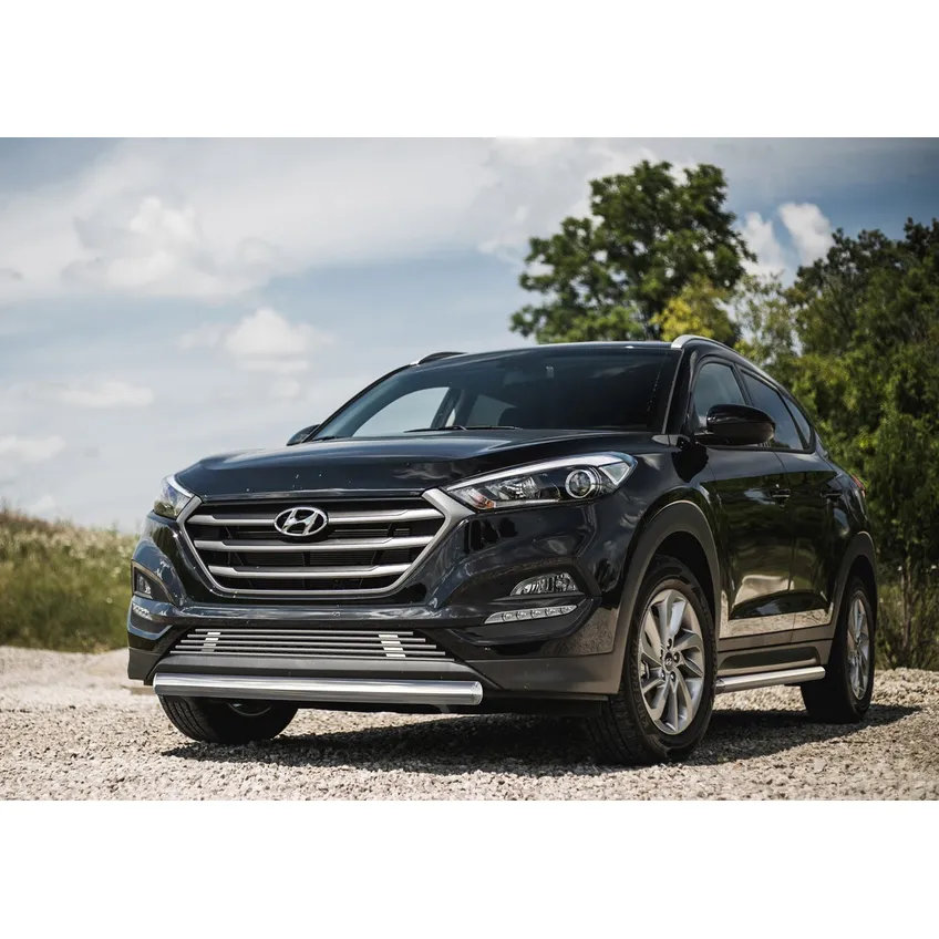 Защита переднего бампера 75x42 овал Rival для Hyundai Tucson III 2015-2018 2018-н.в., нерж. сталь, R.2308.003