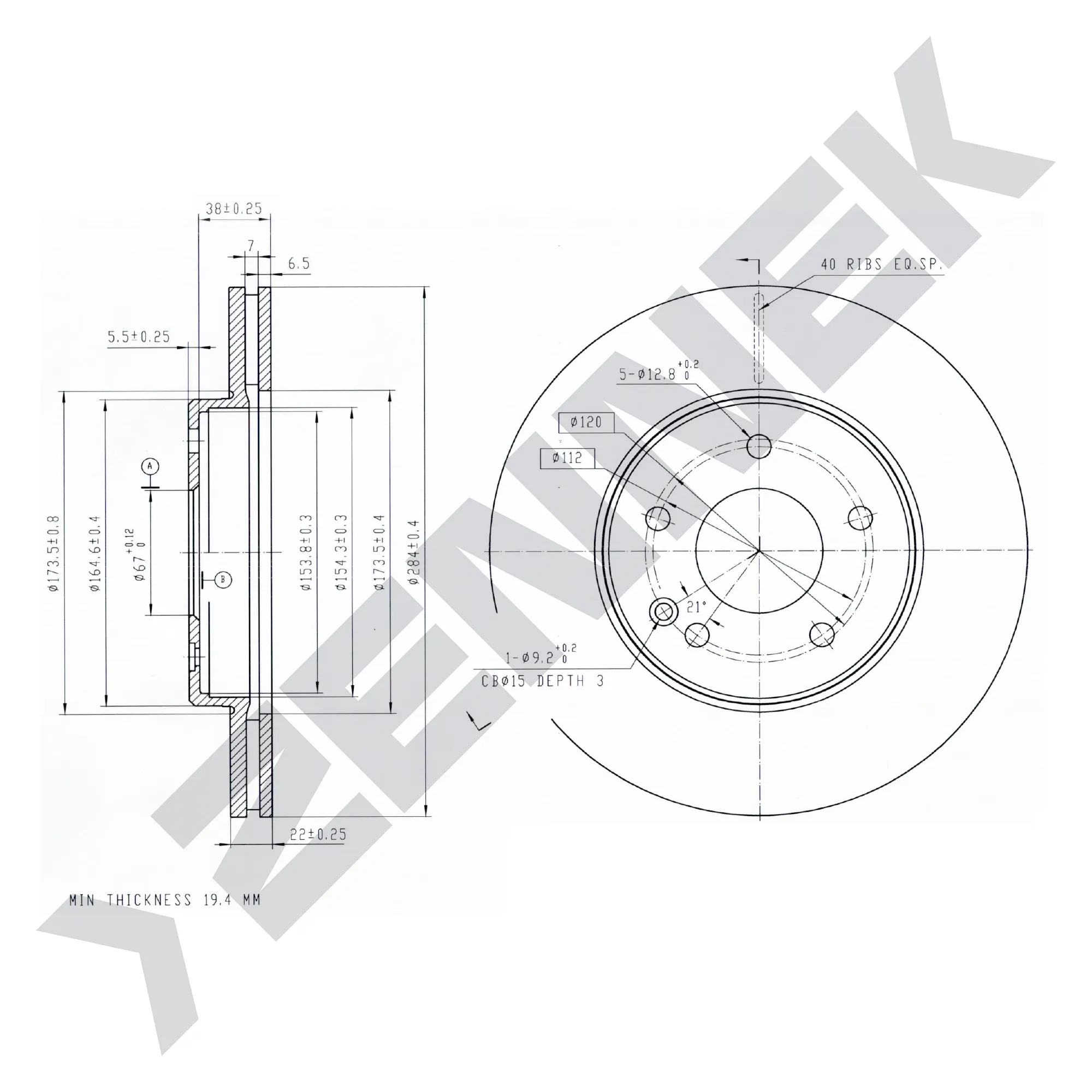 Диск тормозной передний MERCEDES W202 93-00 (2 шт) ZENNEK DBD0277