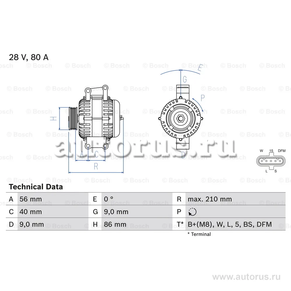 Генератор 28V/82A, CF85/XF95/XF105 BOSCH 0986049320