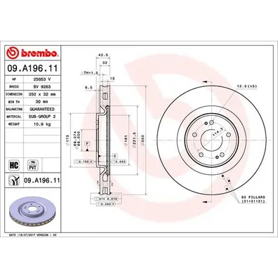 Диск тормозной UV COATED передний BREMBO 09A19611