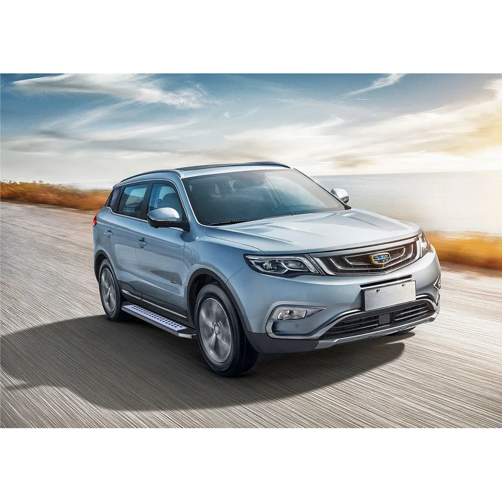 Порог алюминиевый Bmw-Style овалы Geely Atlas Серебристый, черный Rival B173AL.1903.2