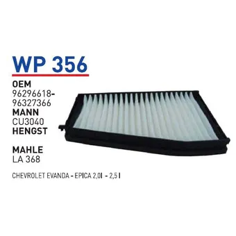 Фильтр салонный CHEVROLET Epica WUNDER FILTER WP356