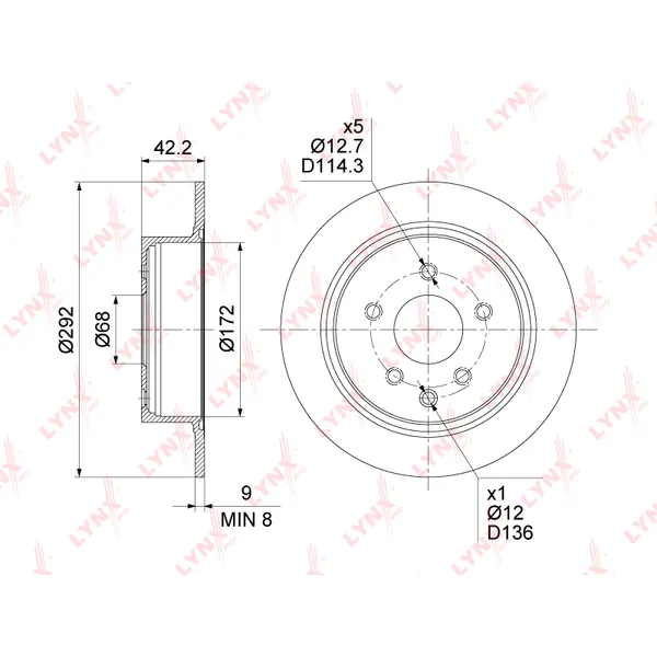Диск тормозной задний NISSAN JUKE/QASHQAI 06-> /D=292MM LYNXAUTO BN-1793